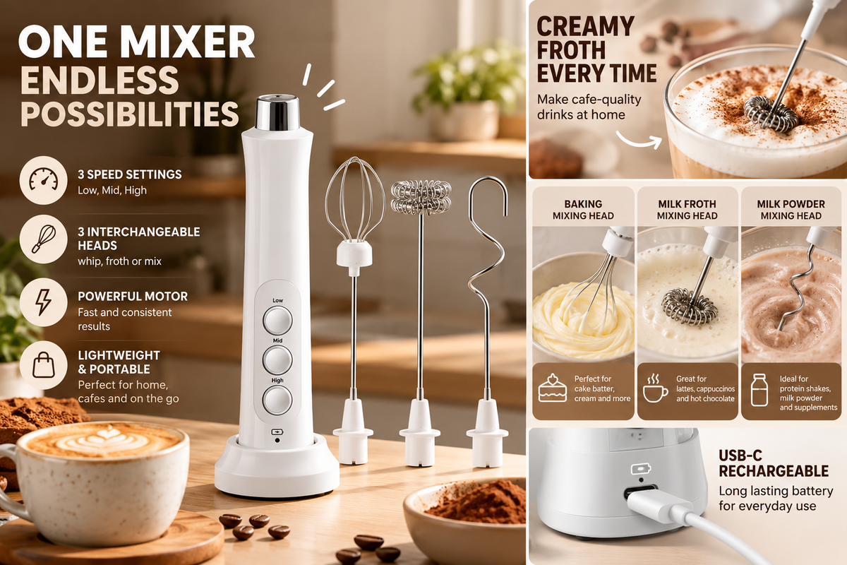 3-in-1 Rechargeable Electric Milk Frother