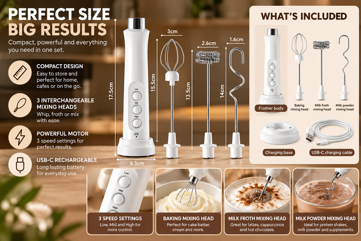 3-in-1 Rechargeable Electric Milk Frother