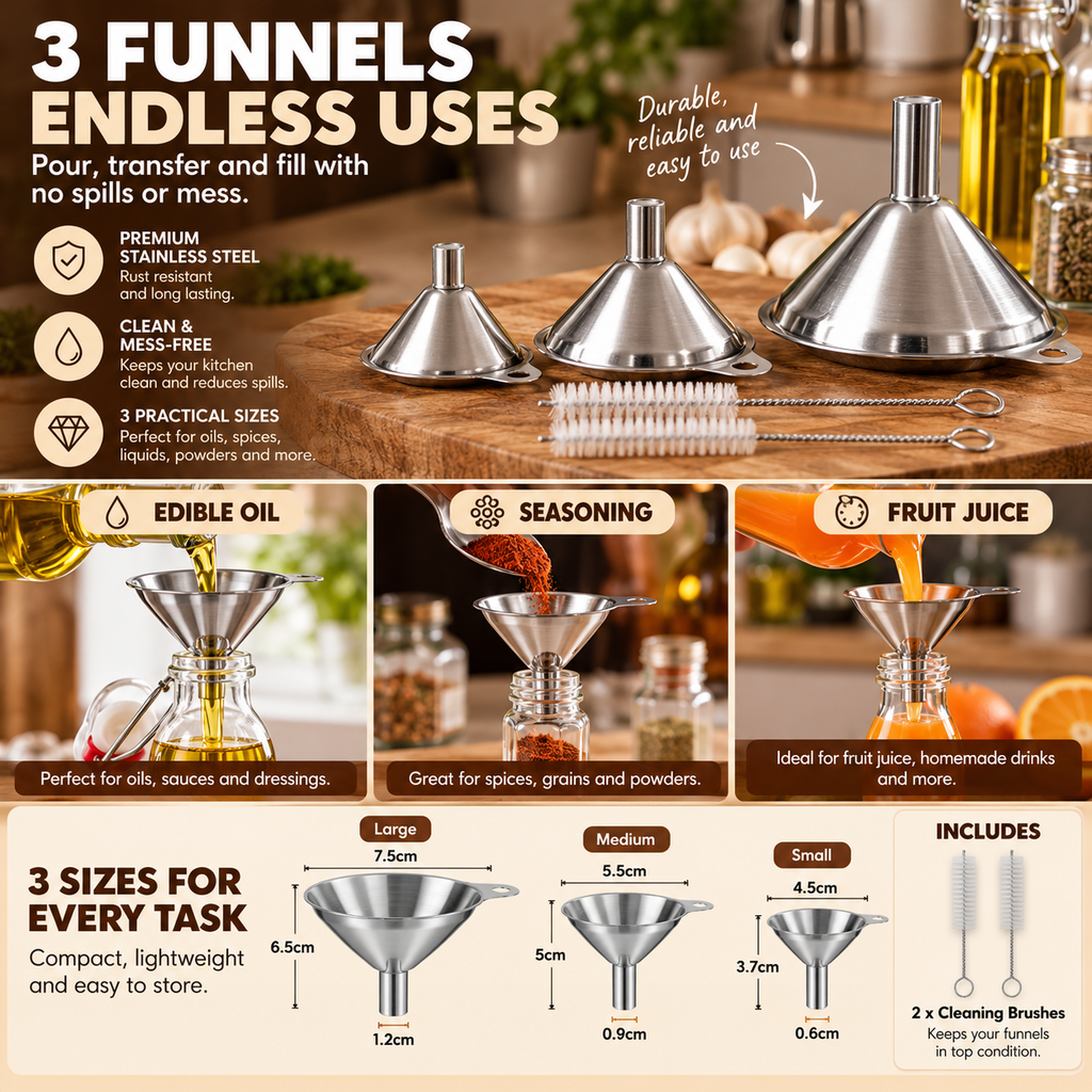Stainless Steel Kitchen Funnel Set