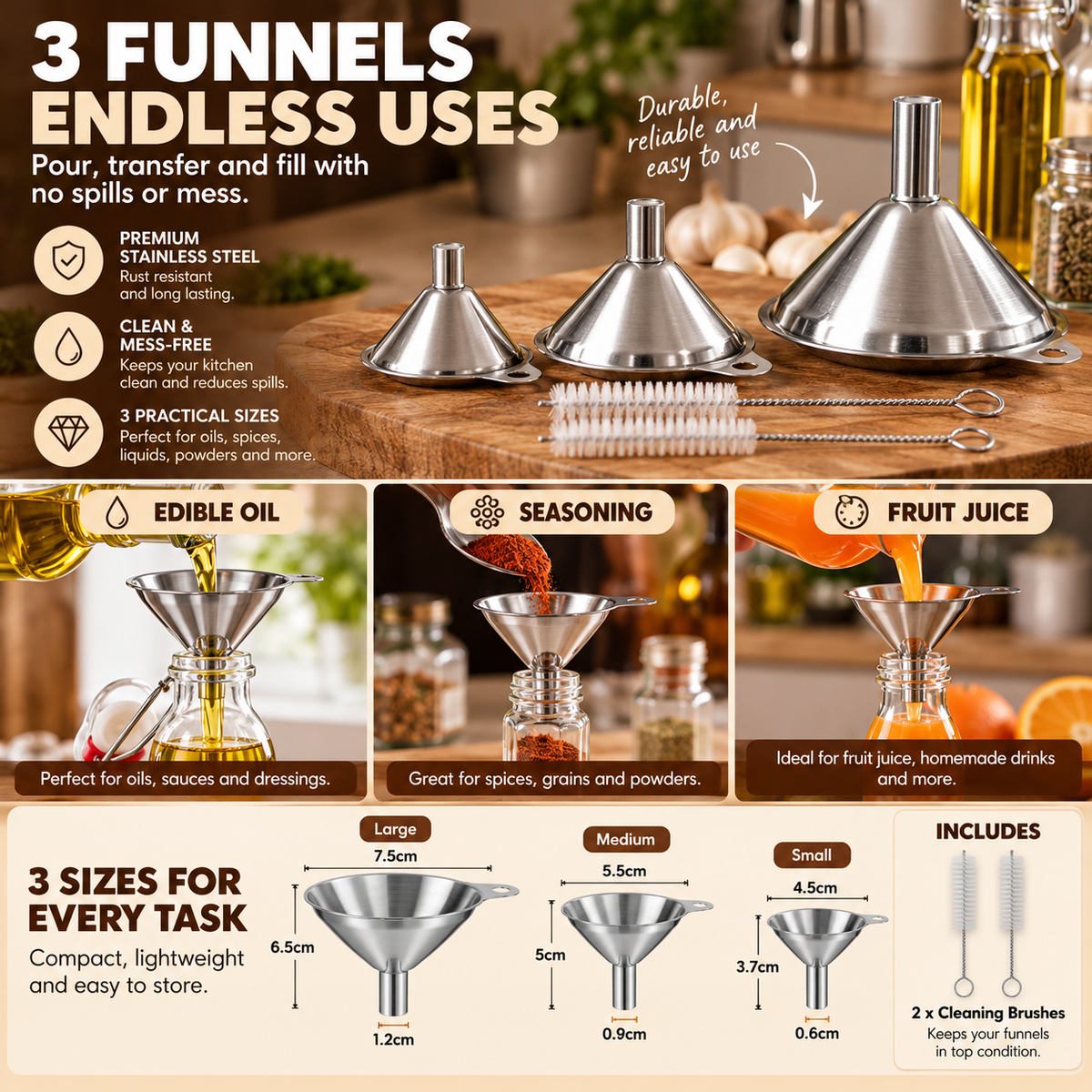Stainless Steel Kitchen Funnel Set