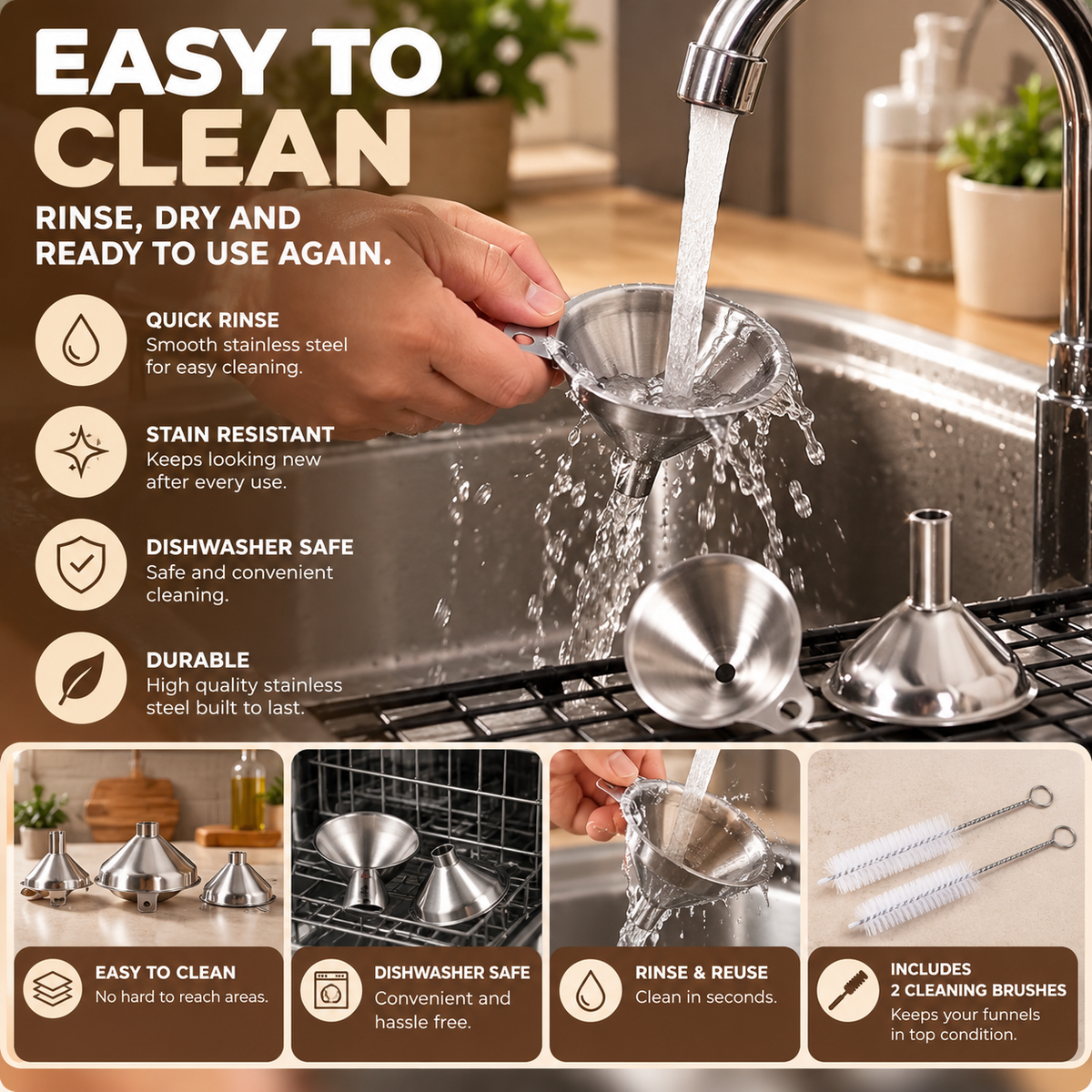 Stainless Steel Kitchen Funnel Set